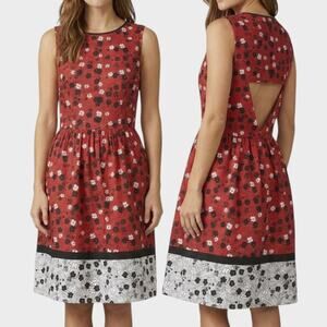 Eric + Lani Large Red Black Pattern Dress Cutout Back Sleeveless Fit Flare